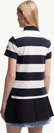 Moncler Horizontal-Striped Cotton Polo - Navy