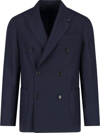 Lardini Navy Double-Breasted Virgin Wool Blazer