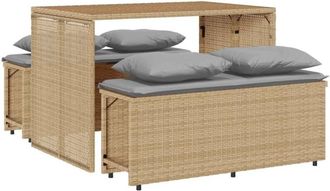 vidaXL Set comedor de jardín 3 pzas con cojines ratán sintético beige Vidaxl