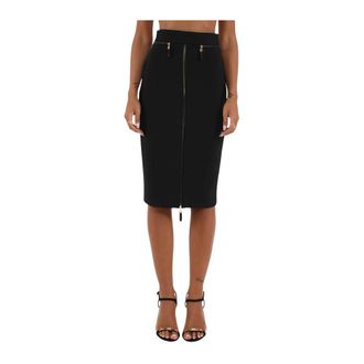 Elisabetta Franchi Pencil Skirts, female, Black, L, Light crepe skirt with zip detail