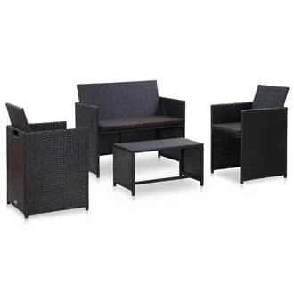 vidaXL Set Divani Da Giardino 4 Pz Con Cuscini In Polyrattan Nero Vidaxl