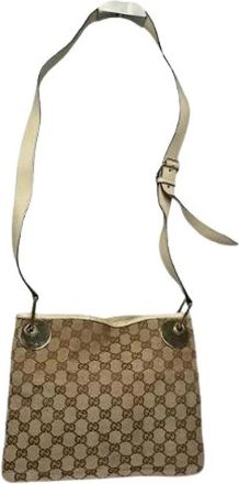Gucci Pre-owned Katoenen Crossbodytas - Dames - Vintage Schoudertas - Beige - ONE Size - Katoen - Vintage