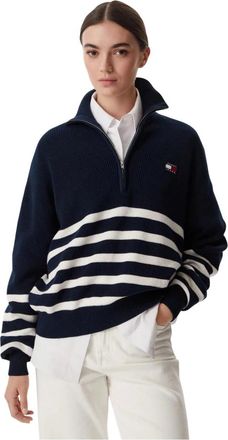 Tommy Jeans Truien & Vesten, Dames, Blauw, XS, Dw 0Dw 22928 Trui met Halve Rits