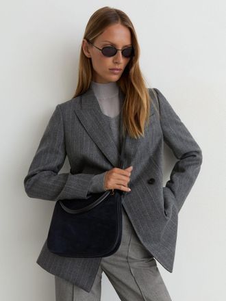 Reiss Womens Grey Woven Pintuck-detail Flared Trousers, 12R
