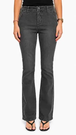 1822 Denim Mid Rise Better Butter Slim Boot Full Length Jeans With Double Pockets In Charcoal