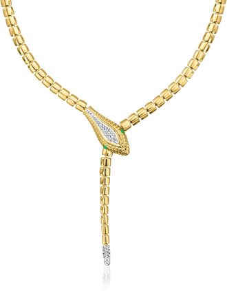Ross-Simons Diamond Snake Y-Necklace With Emerald Eyes in 18kt Gold Over Sterling