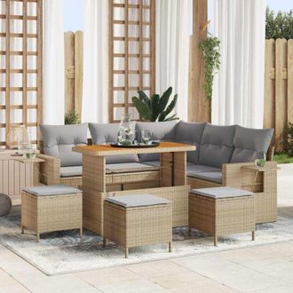 vidaXL Vidaxl - Conjunto De Sof&aacute; De Jard&iacute;n 9 Pcs Beige Rat&aacute;n Sint&eacute;tico