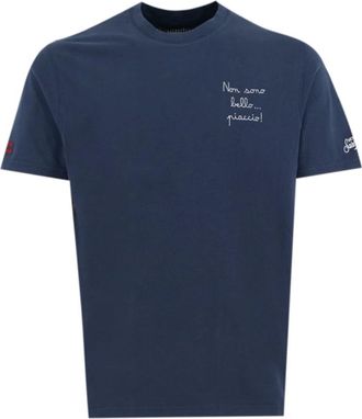 MC2 Saint Barth Tops, Heren, Blauw, S, Katoen, T-shirt met Gedurfd Print Stijl