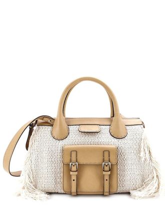 Chlo&eacute; Beige Sheep Leather Edith Nm Satchel Knit Cotton (Authentic Pre-Loved)