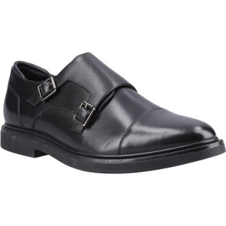 Hush Puppies Kane Leather Mens Black Double Monk Shoes - Size UK 12