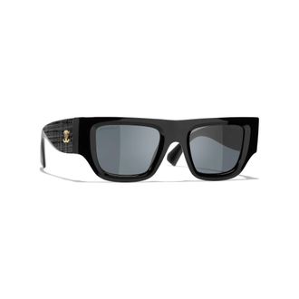 Chanel Zonnebril Vierkant - Dames - Accessoires - Zwart - Maat: 49 MM Nylon