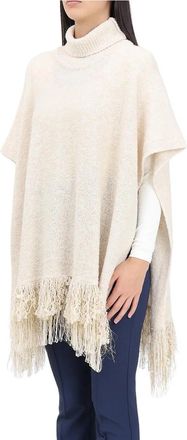 Simona Corsellini Textured Knit Poncho with Fringed Edges