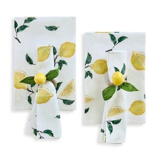 Solino Home Linen Dinner Napkins - Botanical Lemon, 20 x 20 in Botanical Lemon/off White at Nordstrom, Size Large