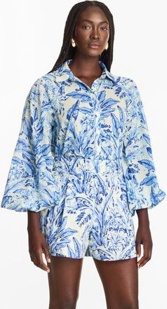Diarrablu Nora Cotton Voile Blouse Toile Blu at Nordstrom, Size 3X-Large