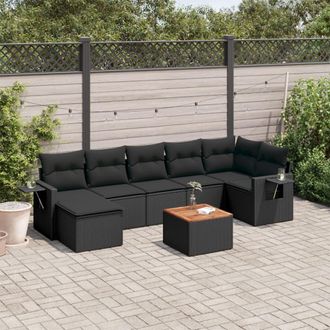 vidaXL Set De Sof&aacute;s De Jard&iacute;n 8 Piezas Y Cojines Rat&aacute;n Sint&eacute;tico Negro Vidaxl