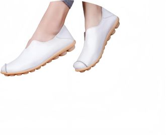 Generic Womens Loafers Moccasins Soft Slip on Flat Boat Driving Shoes Womens Loafers Moccasins White Leather Platform Loafer Women Ladies Casual Slip-On Leath