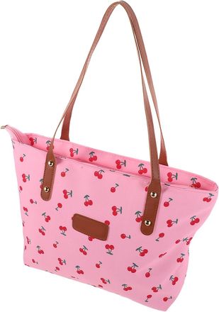 Yarnow Womens Cherry Print Tote Shoulder Bag Pink Casual Top Handle Purse for Office, Shopping and Travel, Medium Size Reusable Cherry Pattern Handbag