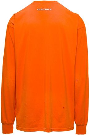 Cultura Mens Crewneck Sweatshirt With Cltr Print Orange Jersey Sweatshirts Sweater