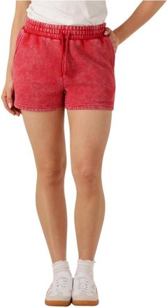 Colourful rebel Korte Broeken, Dames, Rood, S, Rode Acid Wash Sweat Shorts voor Vrouwen