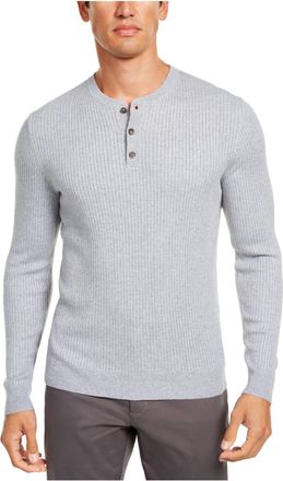 Tasso Elba Mens Shirt Chelsea Heather Ribbed Henley Gray 2XL