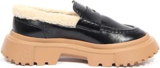 Hogan Schoenen, Dames, Zwart, 40 EU, Leer, Eco-Fur Loafers