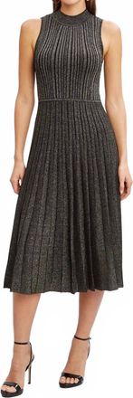Elie Tahari Metallic Mock-Neck Pleated Fit & Flare Dress In Black/gold Lurex