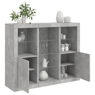 Berkfield Home Sideboards with LED Lights 3 pcs Concrete Grey Engineered Wood