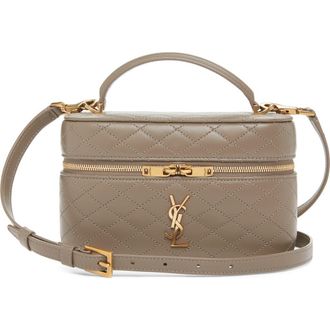 Saint Laurent Mini Gaby Quilted Leather Vanity Case in Light Taupe at Nordstrom