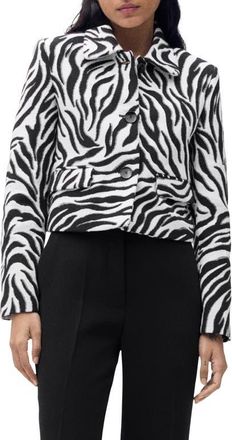Mango Zebra Print Jacket in Black at Nordstrom, Size Large