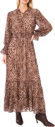 Vince Camuto Leopard Print Long Sleeve Maxi Dress in Rich Taupe at Nordstrom Rack, Size X-Small P