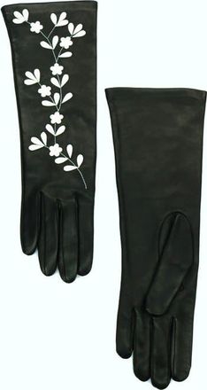 Portolano Leather gloves with leaves and flowers in Black/white at Nordstrom, Size X-Large