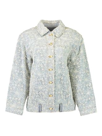 Aje Bloom floral-embroidered denim jacket - women - Cotton - 12 - Blue