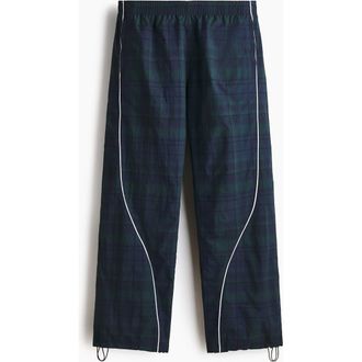 H&M Relaxed Fit Nylon Track Pants in Dark Blue/plaid at Nordstrom, Size Xx-Large