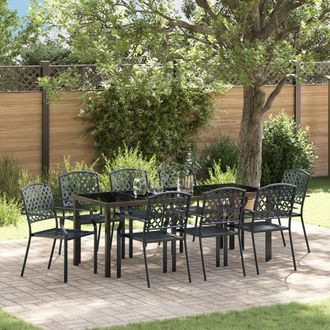 Berkfield Home 9 Piece Garden Dining Set Anthracite Steel in Black