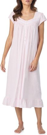Eileen West Cap Sleeve Cotton Jersey Nightgown in Pink/White at Nordstrom, Size X-Small