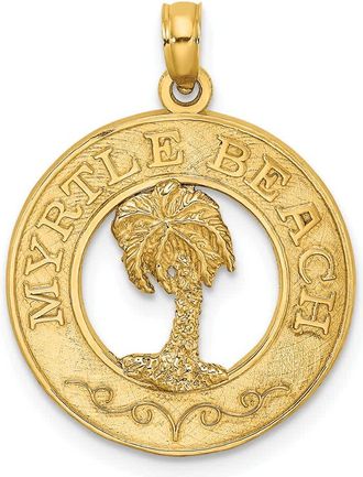 Diamond2Deal 14k Yellow Gold MYRTLE BEACH with Palm Tree Circle Charm Pendant