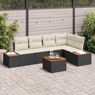 vidaXL Vidaxl - Conjunto De Sof&aacute; De Jard&iacute;n Con Coj&iacute;n 6 Pcs Negro Polirat&aacute;n