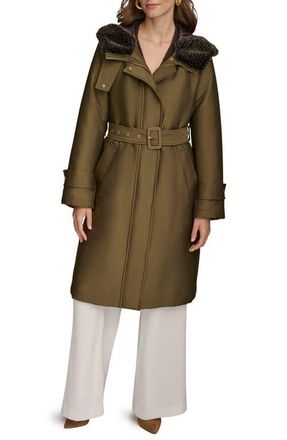 DKNY Faux Fur Trim Puffer Coat in Beech at Nordstrom, Size X-Small
