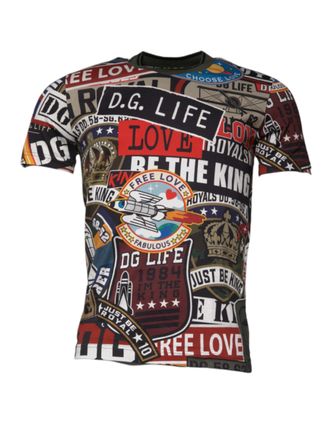 Dolce & Gabbana Mens Multicolor Graphic Print Cotton Crew Neck T-Shirt