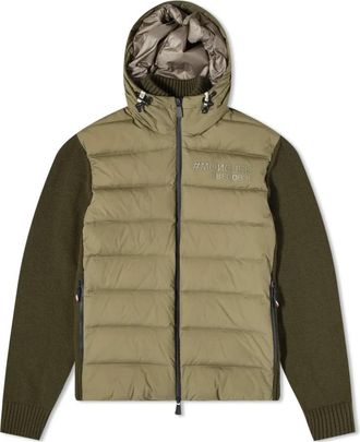Moncler Groene Gebreide Hybride Trui met Capuchon en Rits - Heren - Gewatteerde jassen - Groen - 2XL - Jassen