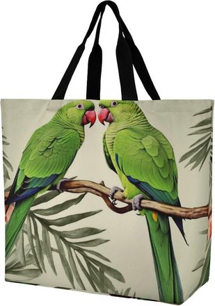 Generic Couple Parrots Olive Shopping Bag Reusable Handbag Large Capacity Handbags For Ladies Work College