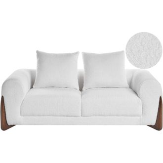 Beliani 2 Seater Sofa White Boucle Upholstery Wooden Legs with Armrests Loveseat Living Room Modern Style VINLIDEN