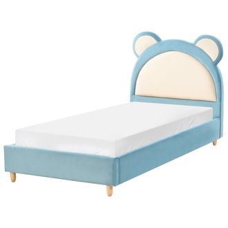 Beliani Cama Con Somier Moderna Tapizado De Terciopelo Infantil Somier De L&aacute;minas Azul 90 X 200 Cm Mailles