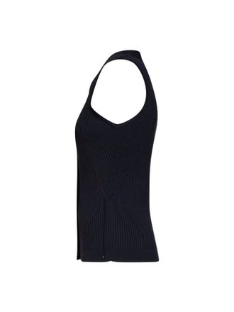 Max Mara Womens Ribbed Knit Vest Mxmfiorire Navy Blue Cotton Tops Top