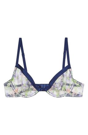 Fleur du Mal Elara Embroidered Underwire Demi Bra in Midnight Navy at Nordstrom, Size 32Dd