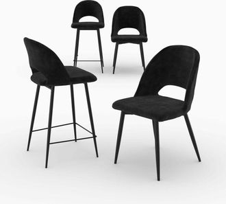 Rendez-Vous D&eacute;co Pack Pen&eacute;lope 2 Sillas Y 2 Sillas De Bar De 65 Cm En Terciopelo Negro