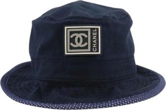 Chanel Pre-owned Sport Line Katoenen Hoed - Dames - Vintage Accessoires - Blauw - ONE Size - Katoen - Vintage