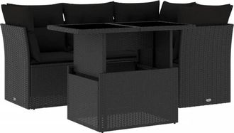vidaXL Vidaxl - Set De Muebles De Jard&iacute;n 5 Pzas Y Cojines Rat&aacute;n Sint&eacute;tico Negro