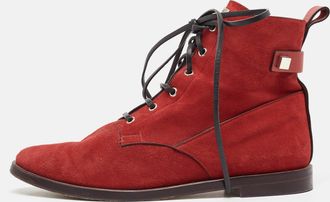 Stuart Weitzman Red Suede And Leather Ankle Boots
