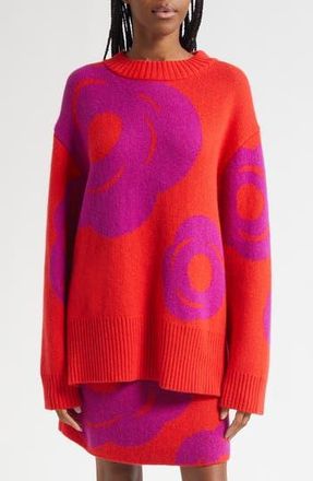 Marimekko Kartakteri Tumma Floral Jacquard Merino Wool & Mohair Blend Sweater in Red, Purple at Nordstrom Rack, Size Small